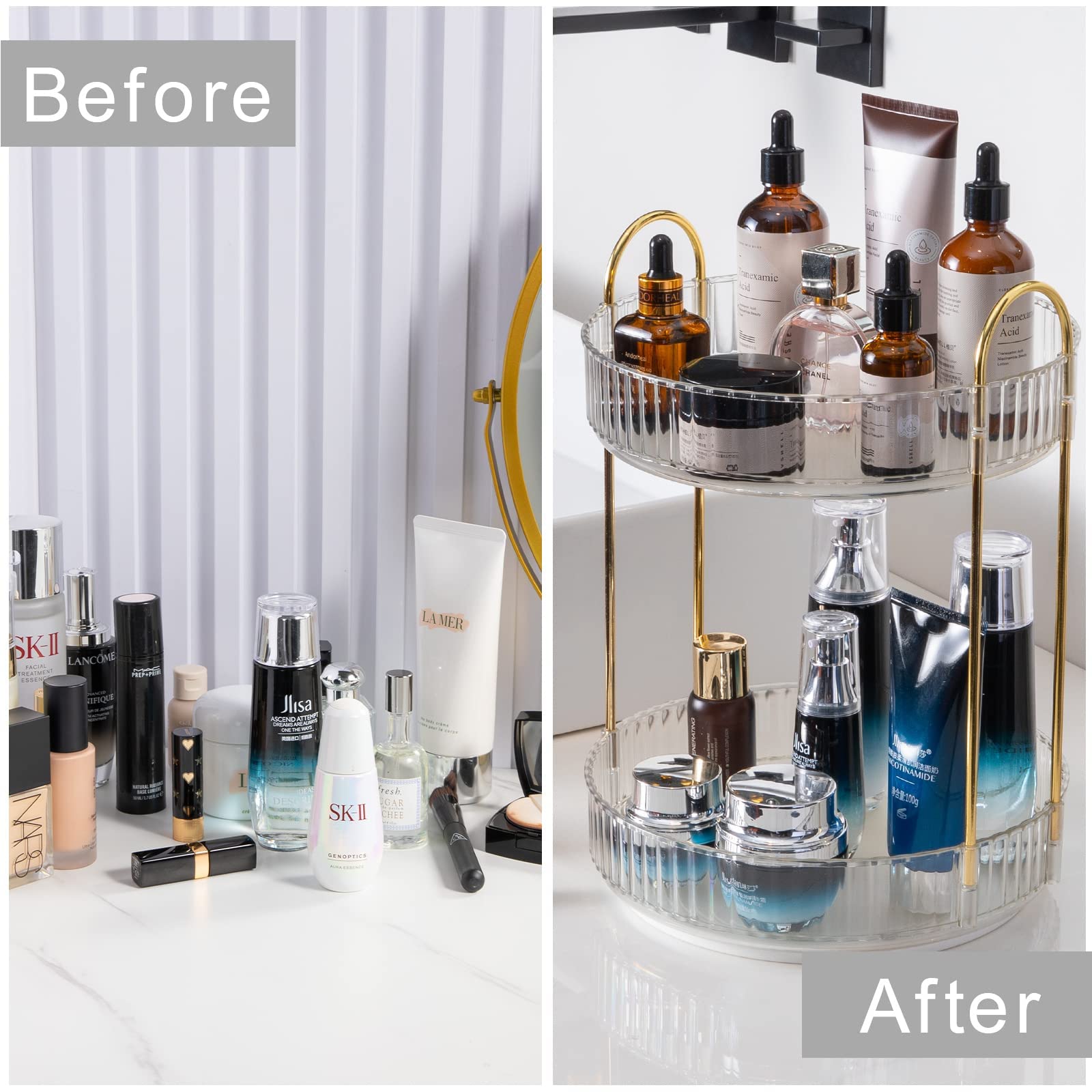 Shuang Qing clear material showcases contents while keeping vanity neat