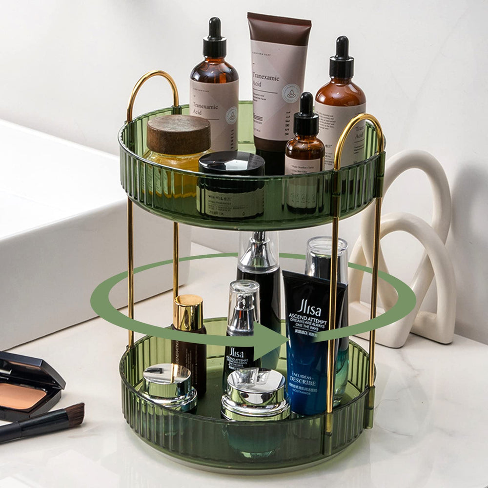 shuang qing rotating makeup organizer in green shows 3-tier vanity storage for cosmetics