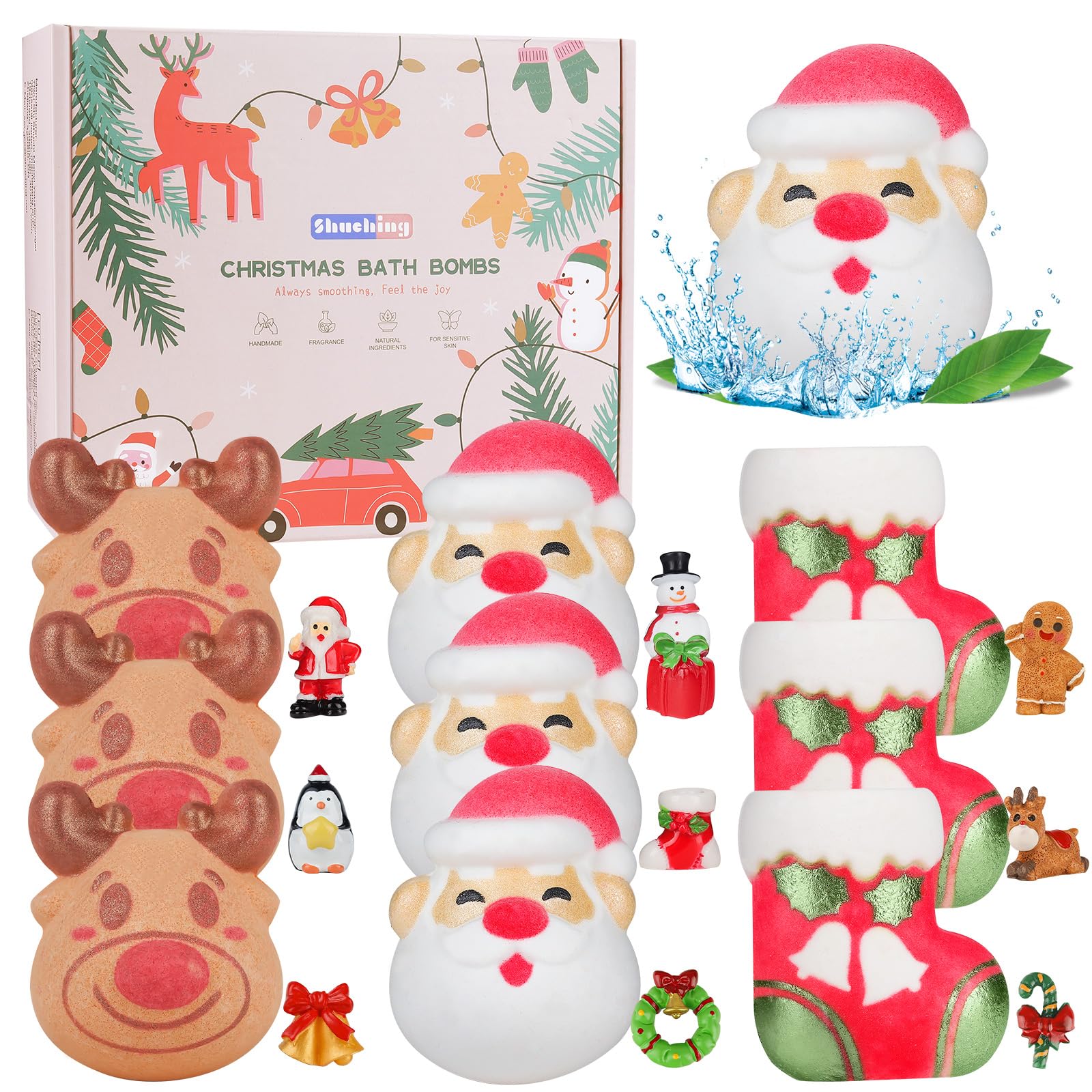 SHUCHING bath bombs with surprise inside in festive packaging—perfect kids' Christmas gift