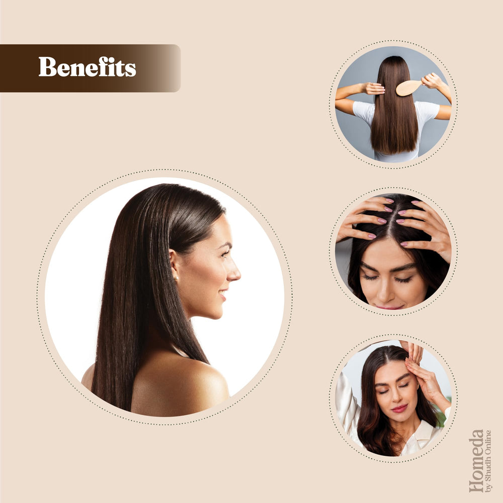Shudh Online aritha shikakai shampoo powder demonstrates natural cleansing for shiny, healthy-looking hair.