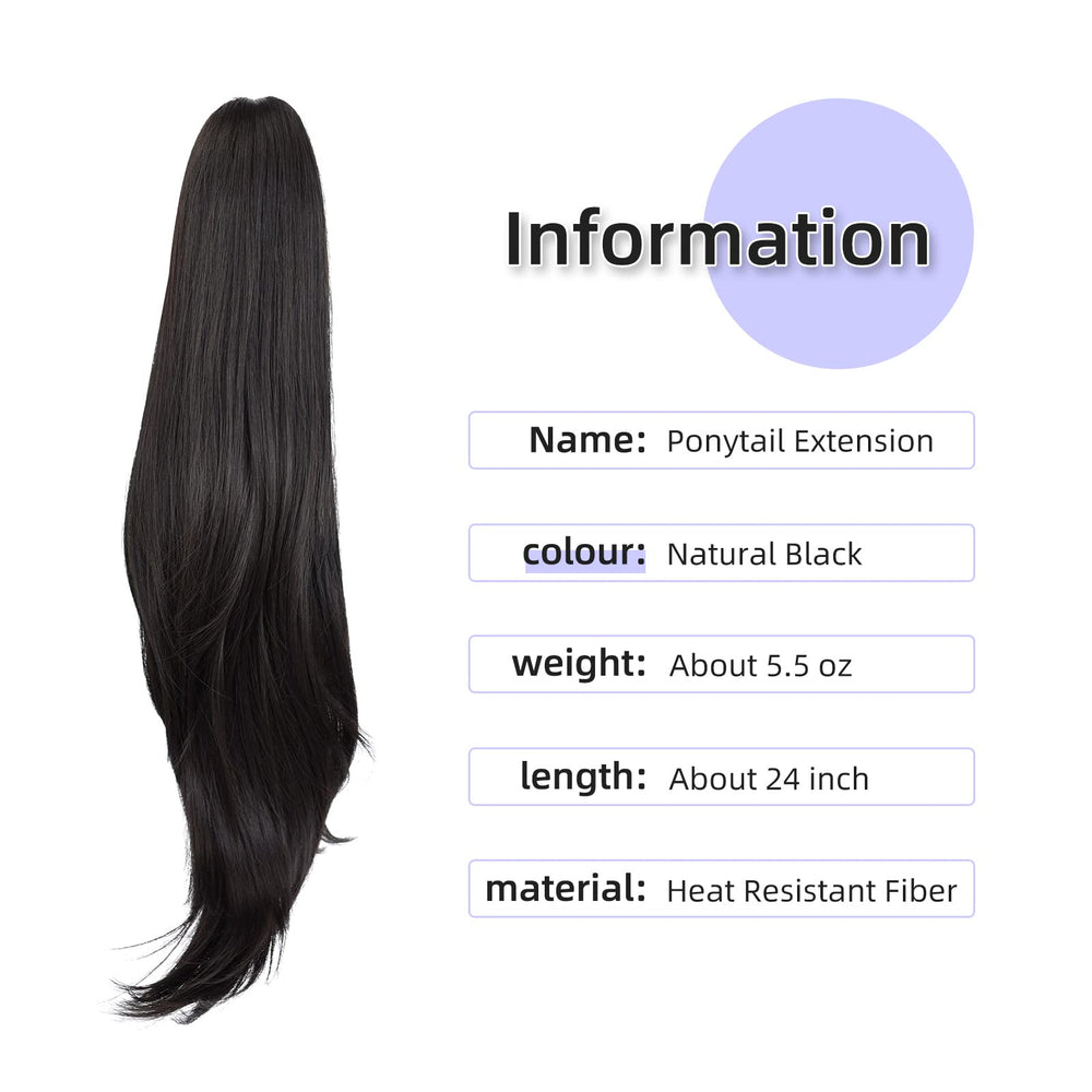 ShulaSHOP long straight hair extension in natural black for a seamless look.