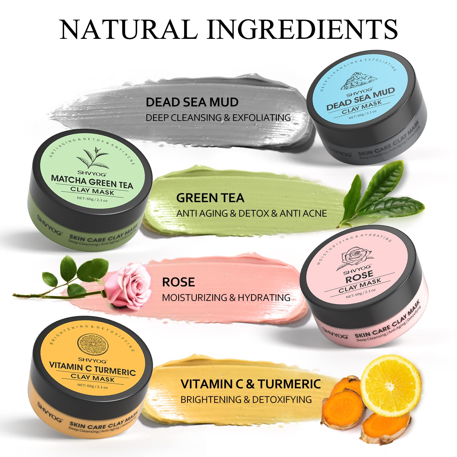 SHVYOG 4-pack clay mask set packaging image signals thoughtful gift options.