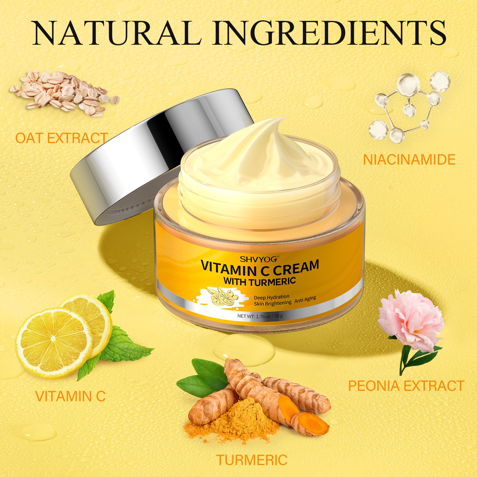 SHVYOG con cúrcuma, crema facial de brillo suave y tono uniforme