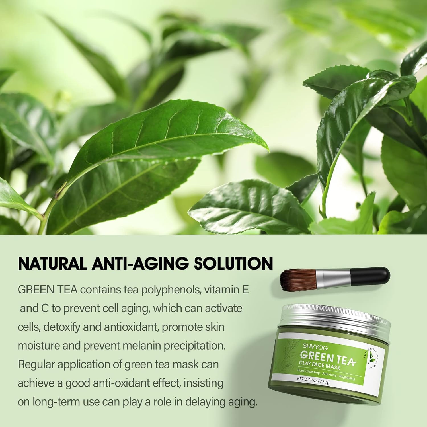 SHVYOG Green Tea Face Mask ingredients like aloe vera and jojoba soothing skin