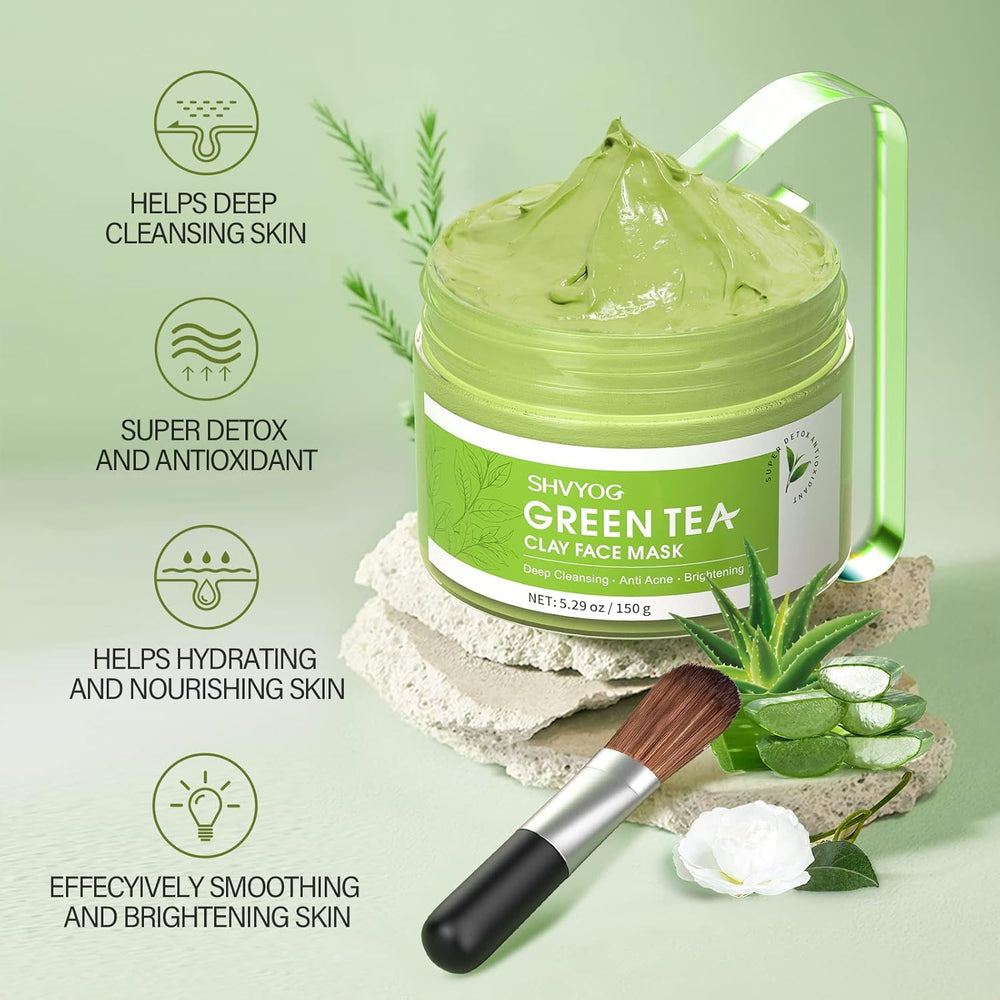 SHVYOG Green Tea Face Mask on skin with refined pores