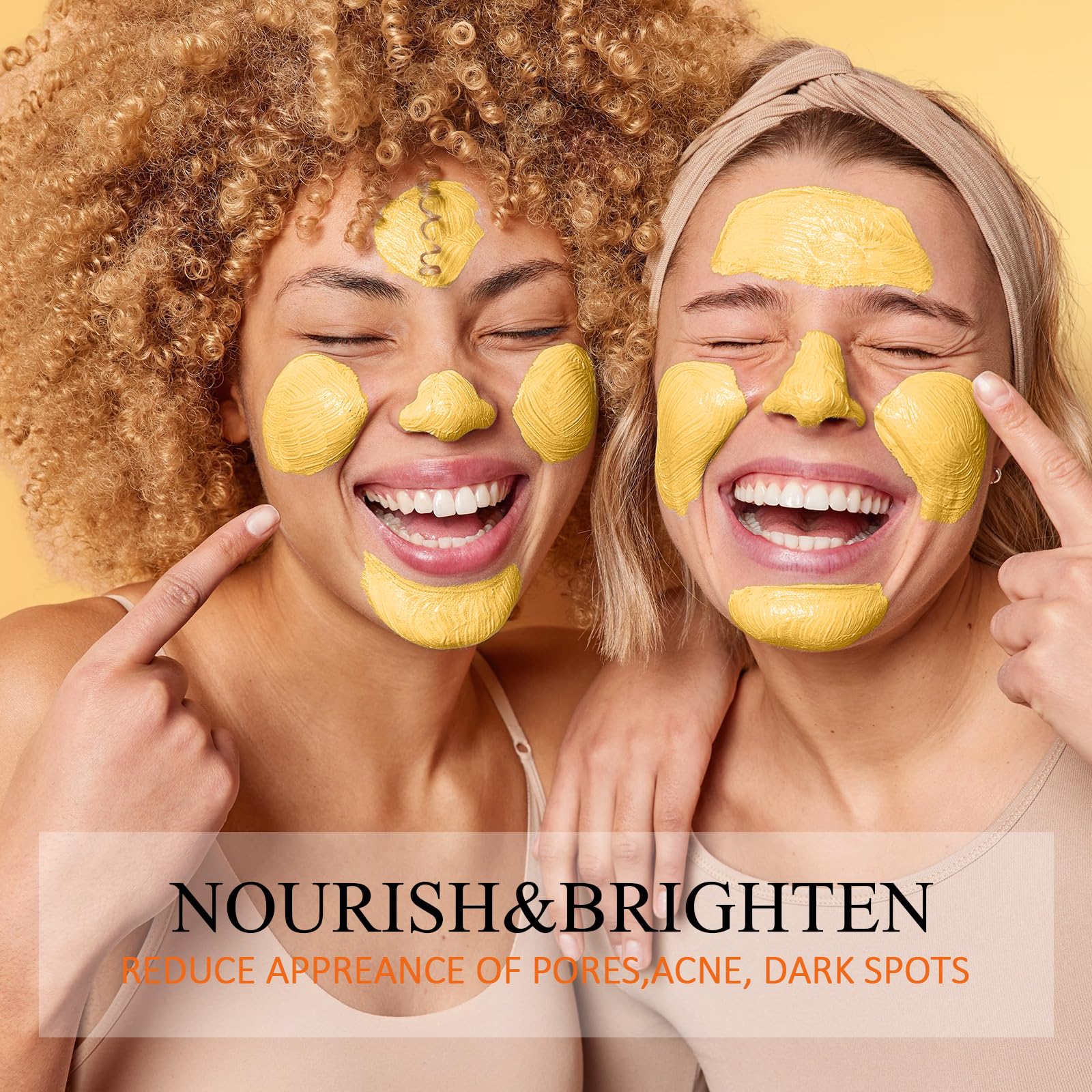 SHVYOG turmeric and kaolin clay ingredients arranged to show natural support