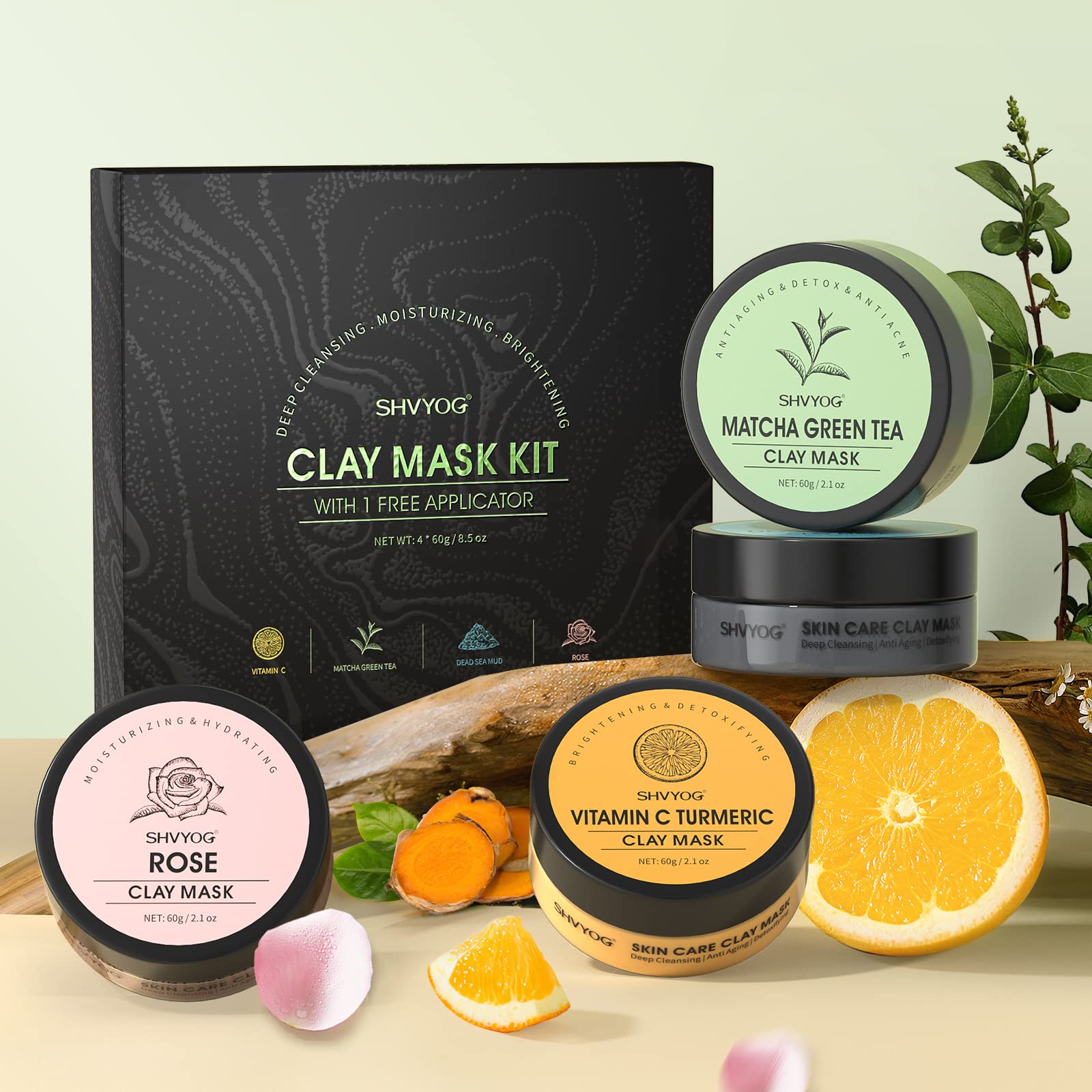 SHVYOG rose pink clay mask jar delivers moisture for a refreshed look.