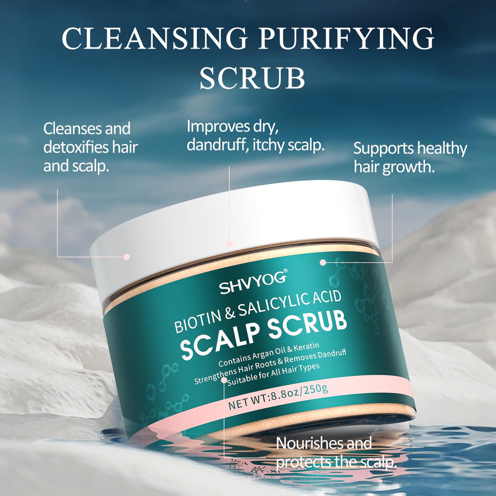 SHVYOG Scalp Scrub foamy texture demonstrating gentle cleansing for flakes