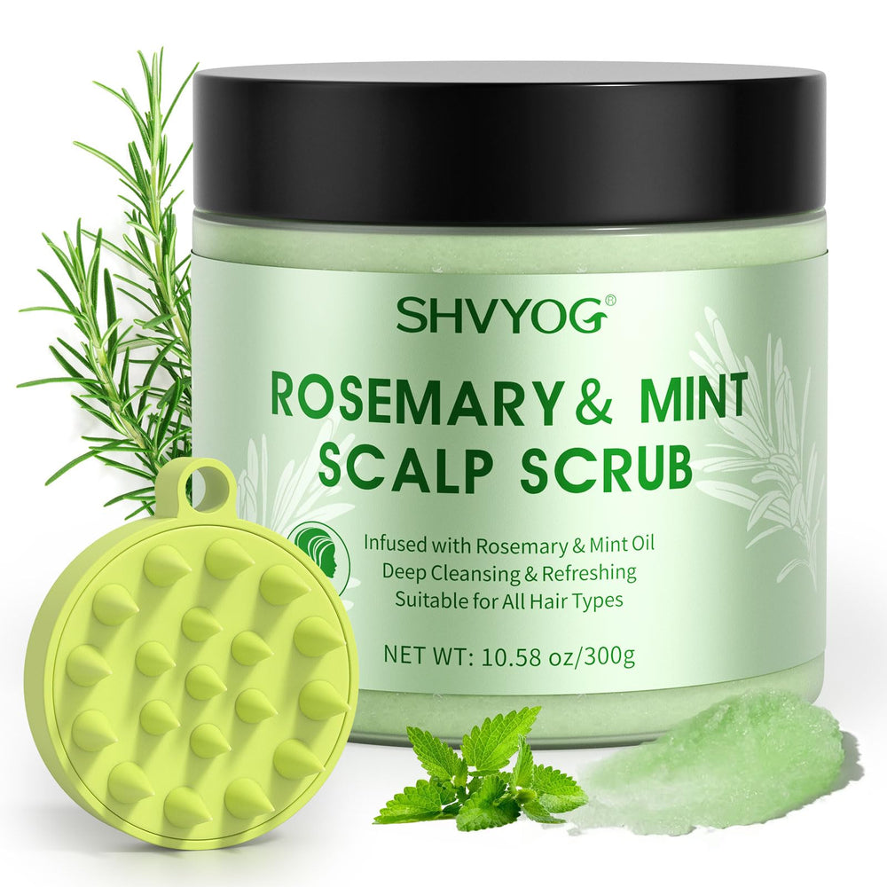 SHVYOG scalp scrub-rosemary-bottle: rosemary-infused exfoliation for a refreshed, clean scalp.