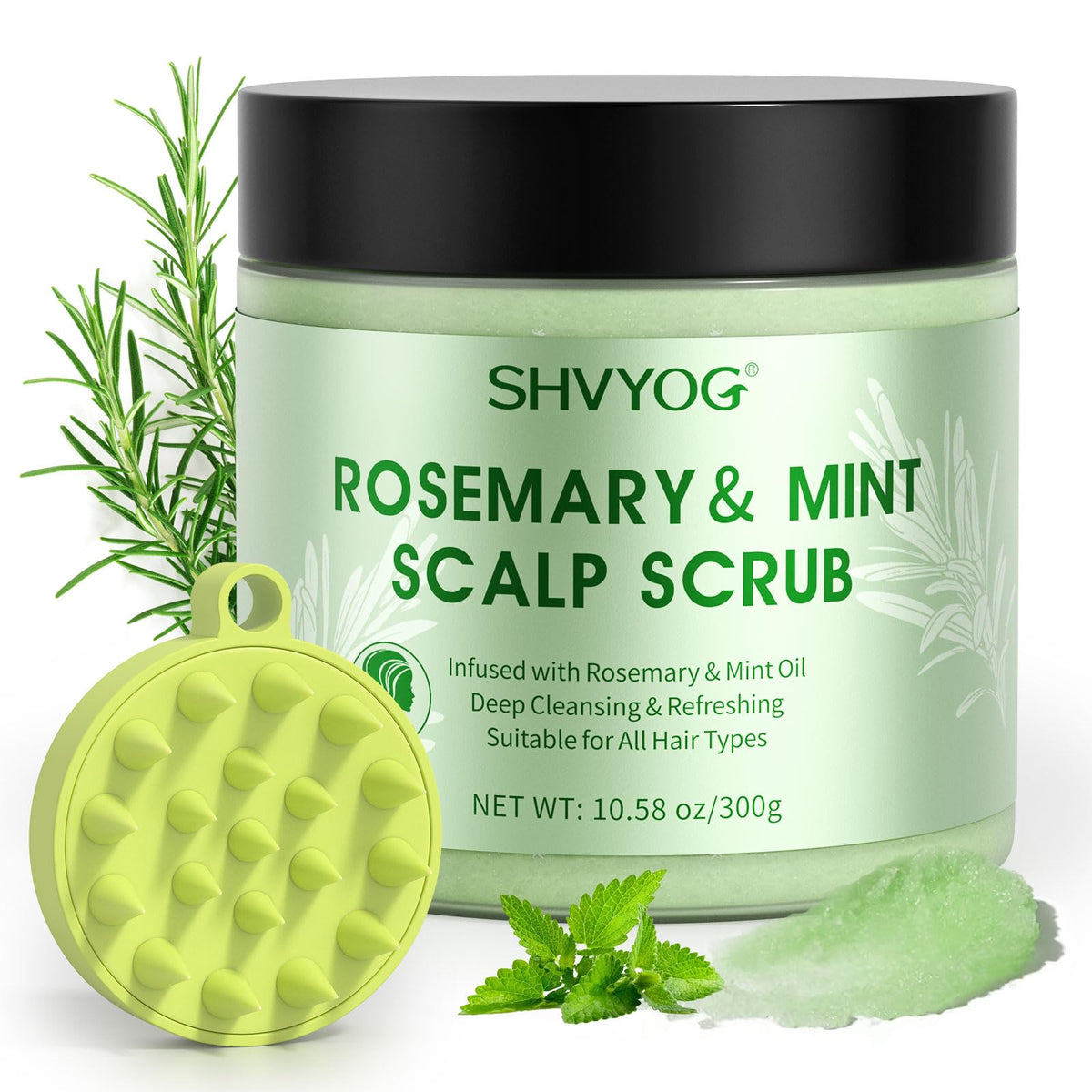 SHVYOG scalp scrub-rosemary-bottle: rosemary-infused exfoliation for a refreshed, clean scalp.