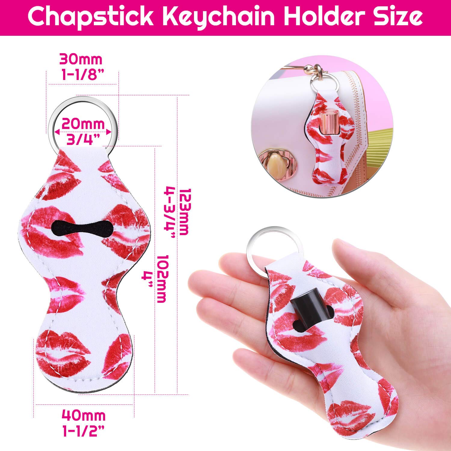 Shynek keychain attachment to purse or bag enables hands-free lip care on the move.