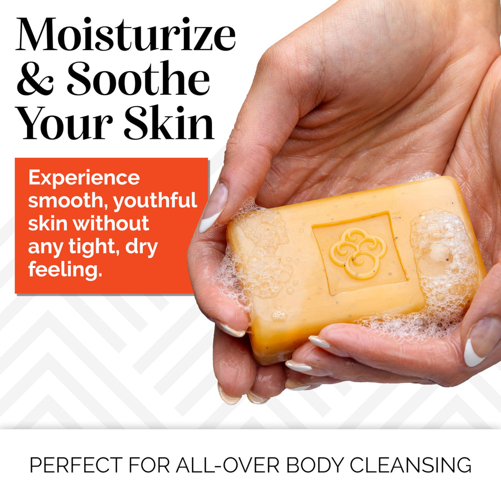 sibu sea buckthorn soap citrus scent closeup evokes refreshing, non-drying cleanse.