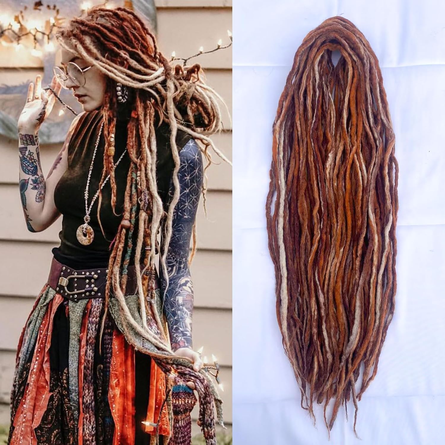 Siddiuop 22inch wool dreadlock extensions pack shows natural texture for fuller, stylish look.