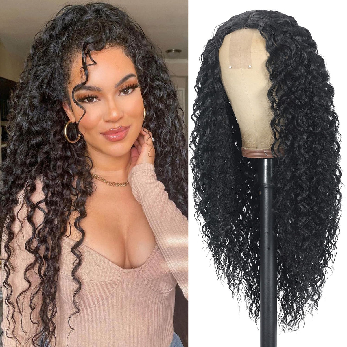 Siddiuop Curly Wig 26inch long black curls for elegant everyday wear and photo-ready volume