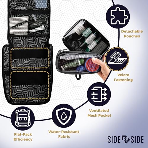 SIDE BY SIDE slim toiletry bag detachable pouches small for quick weekend trips