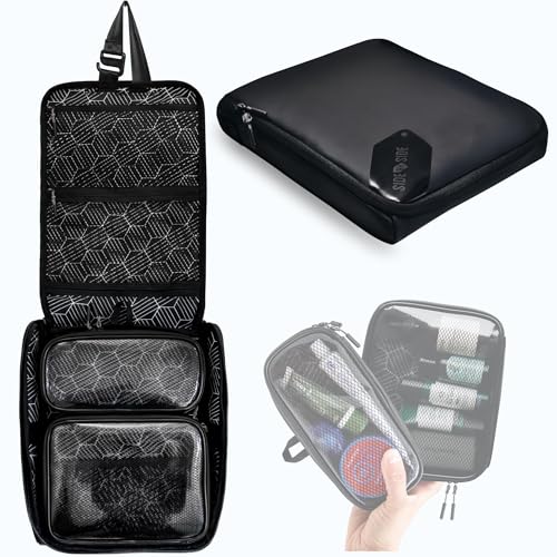 SIDE BY SIDE slim toiletry bag in flat layout for compact travel organization