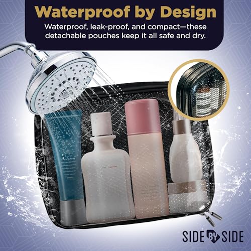 SIDE BY SIDE slim toiletry bag leak-proof zippers secure items while traveling