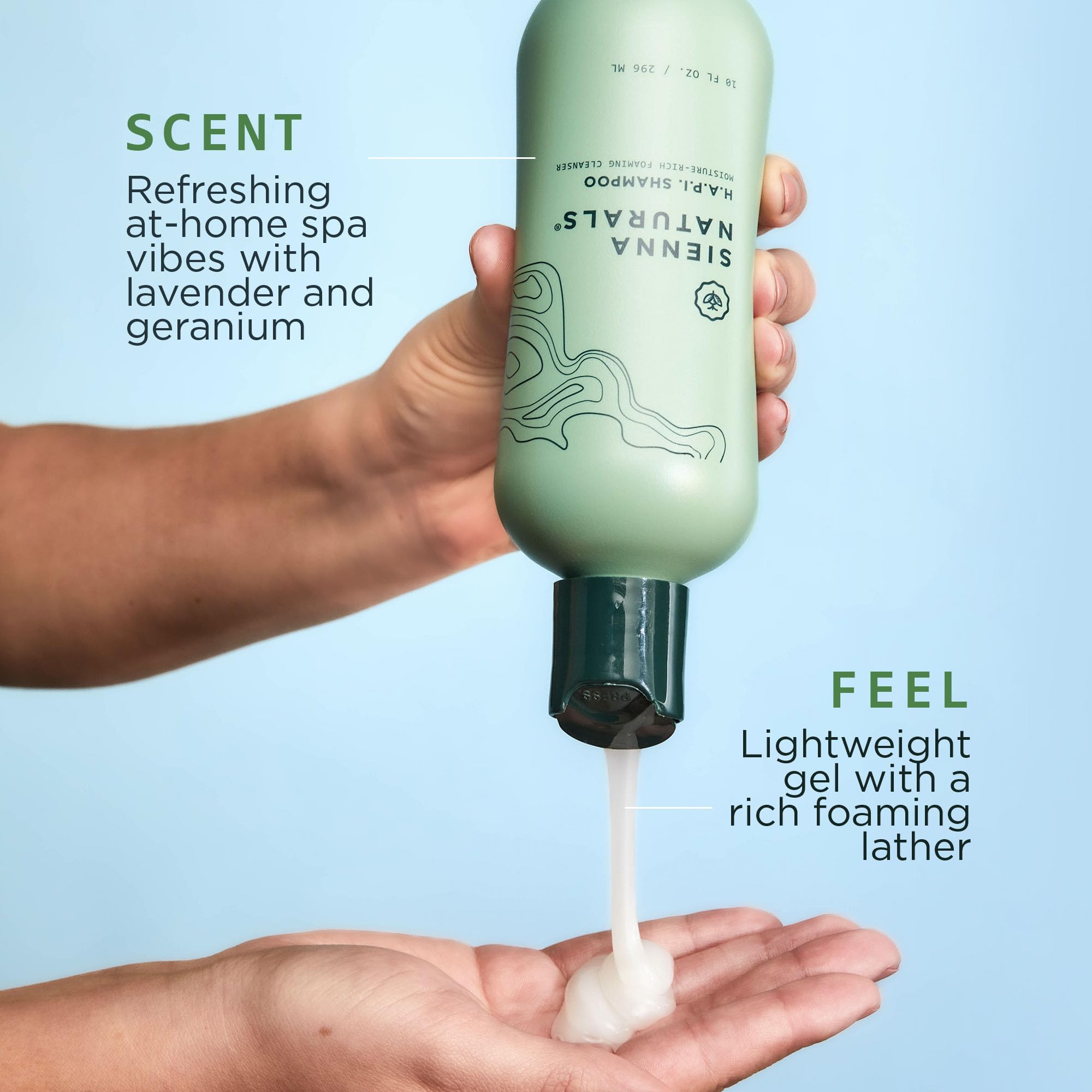 Sienna Naturals HAPI Shampoo creamy lather close-up smooths scalp