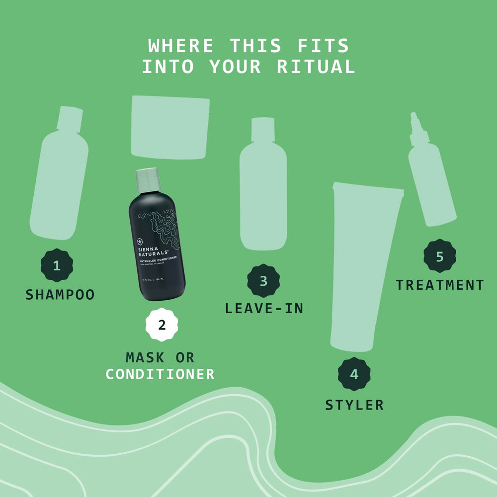 Sienna Naturals Untangled conditioner label highlights vegan clean formula