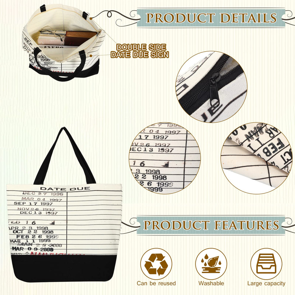 Sieral due date library bag features retro print for book lovers.