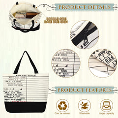 Sieral due date library bag features retro print for book lovers.