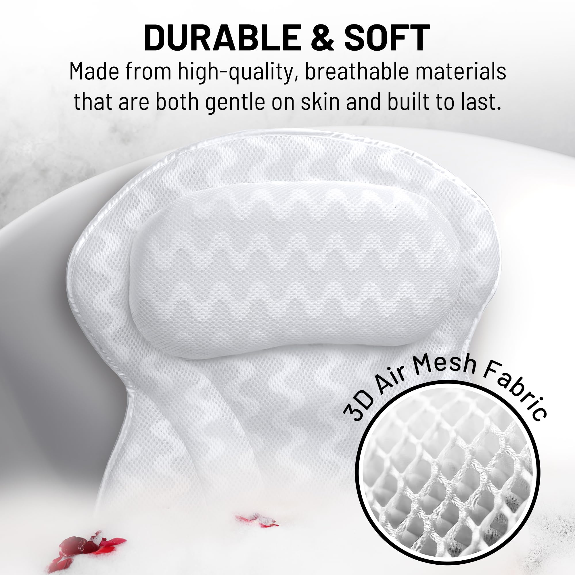 Sierra Concepts Paradise Bath Pillow with six suction cups stays secure during soaking.