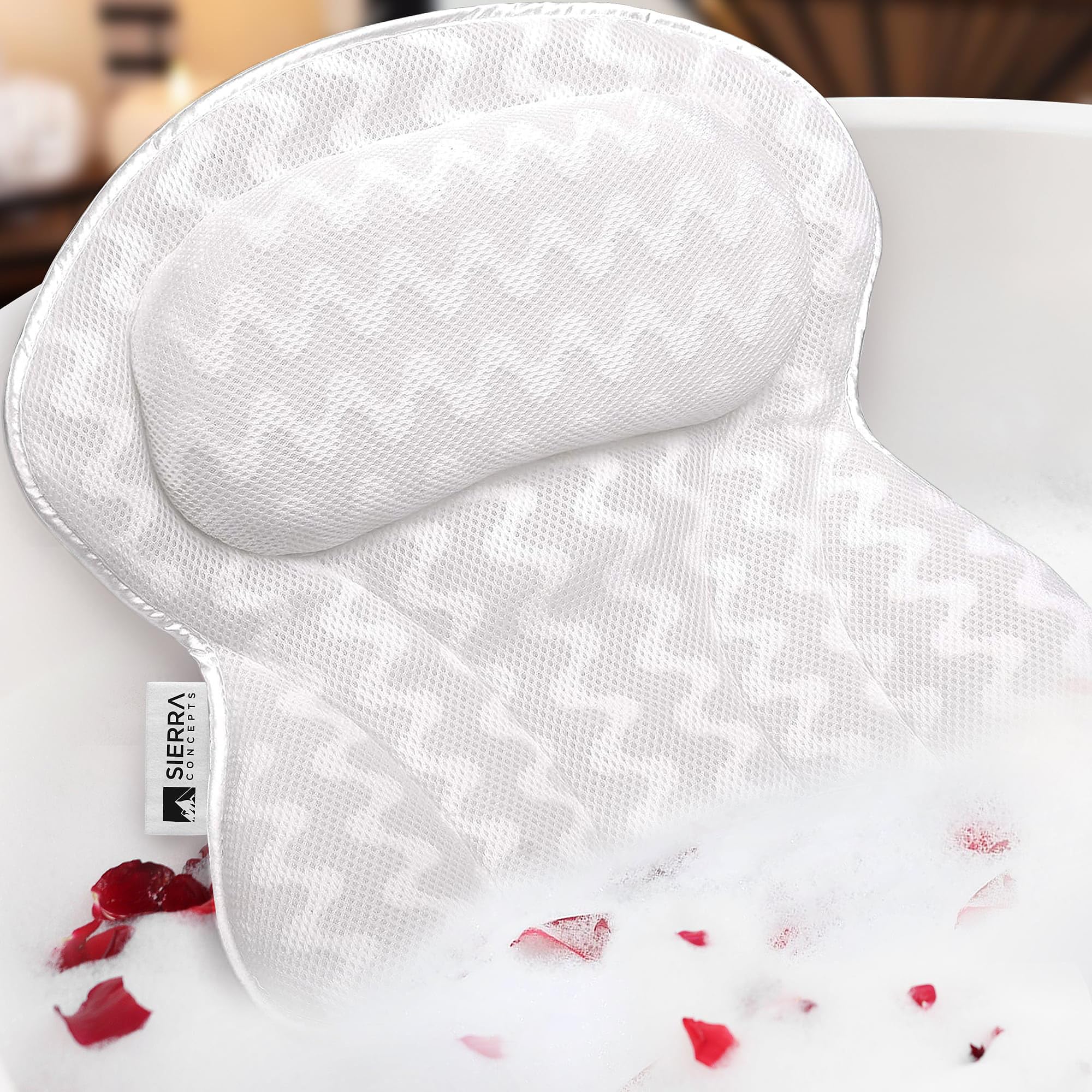 Sierra Concepts Paradise Bath Pillow top view shows plush neck support for relaxation.