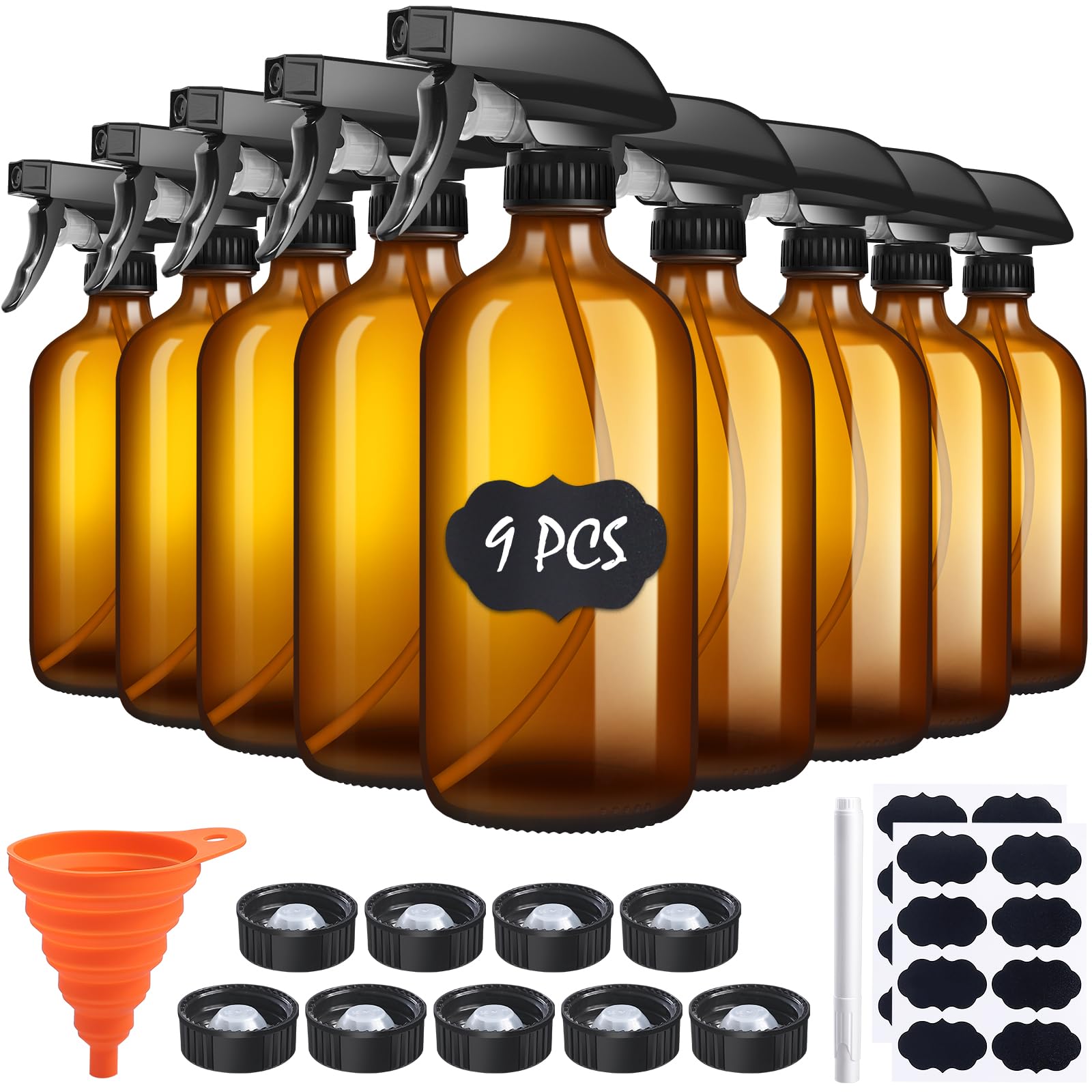 sietpoek amber glass spray bottle 16oz front view showcases sturdy mist ready for DIY cleaners