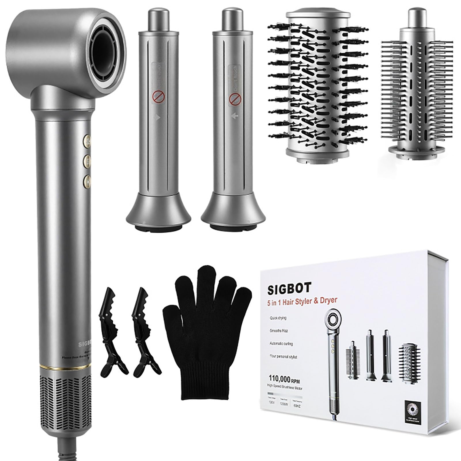 SIGBOT 5 in 1 hair dryer brush front view for easy, salon-quality styling at home.