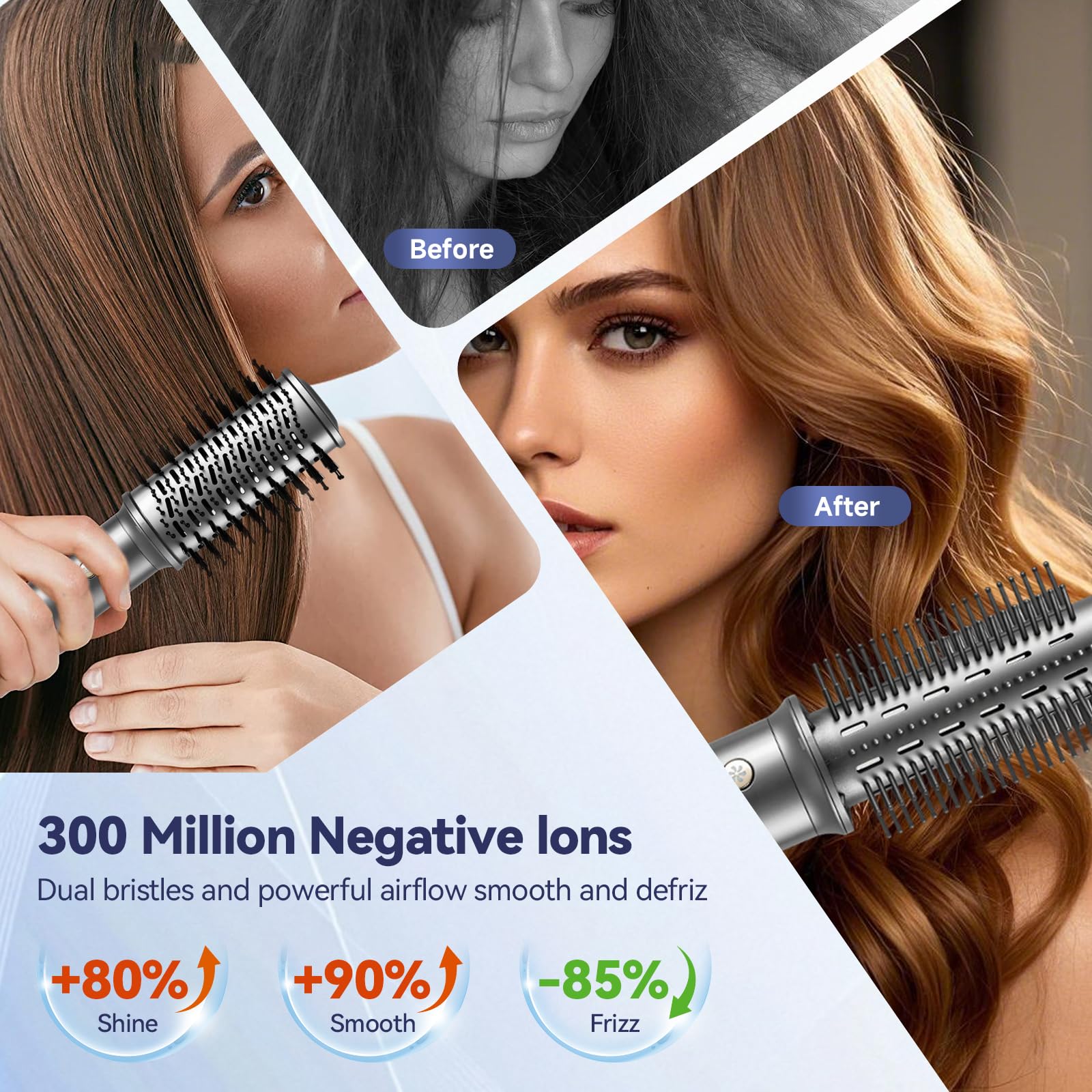 SIGBOT 5 in 1 hair dryer brush smoothing bristles for frizz-free shine.