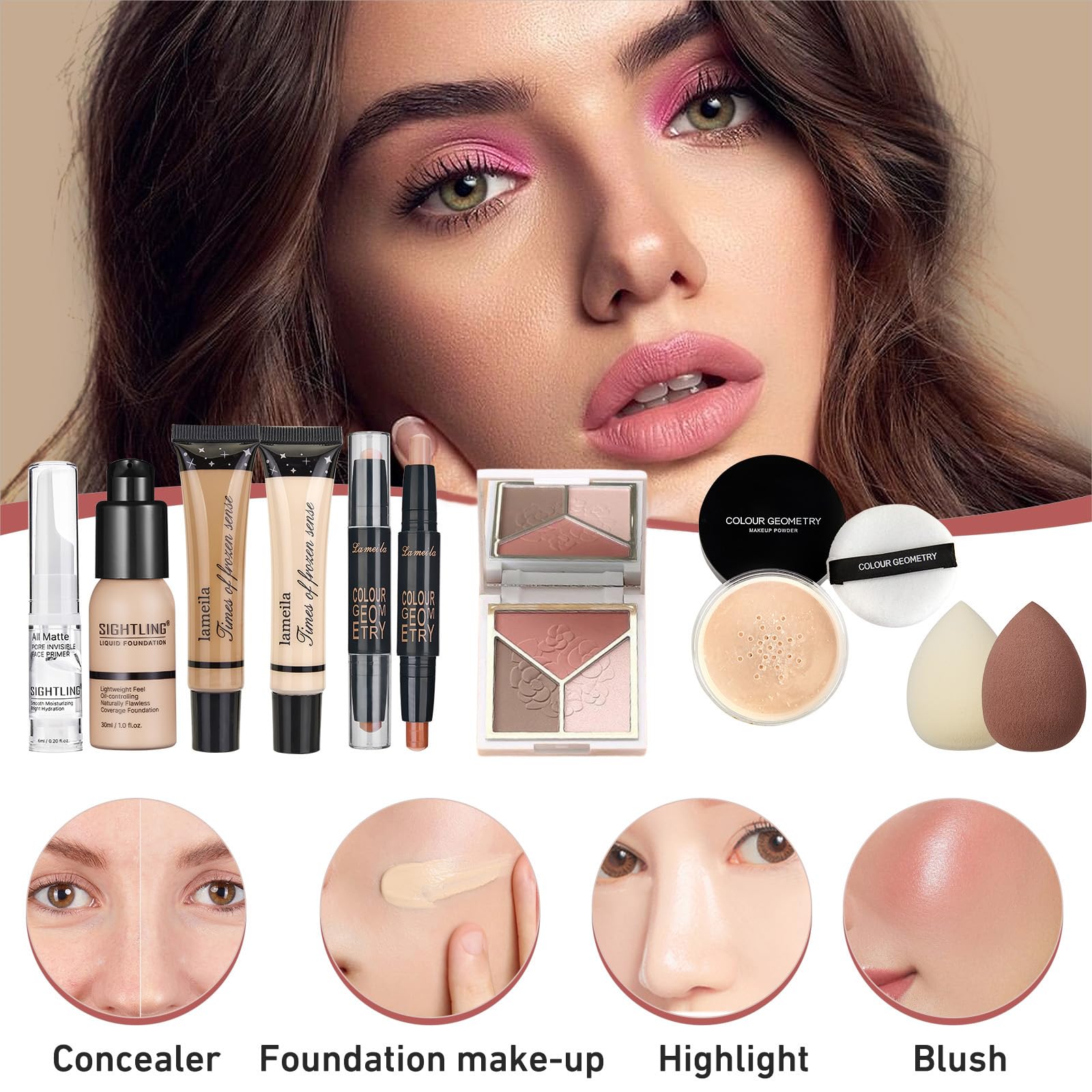 Sightling All-In-One Makeup Kit foundation near powder for seamless skin tone.