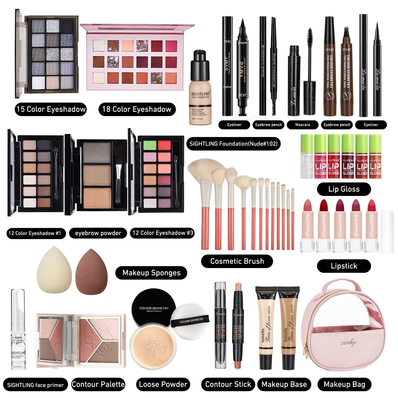 Sightling All-In-One Makeup Kit open palette shows versatile color options.