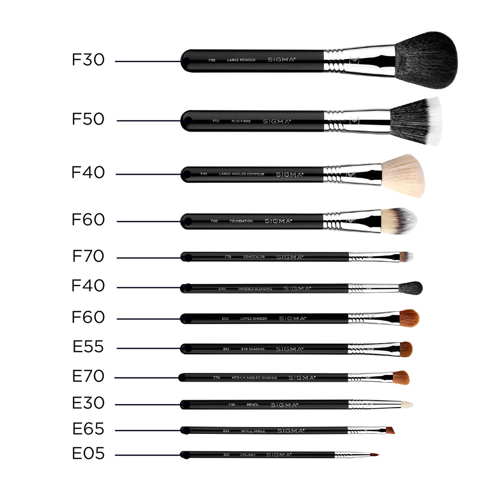 Sigma Beauty gift-ready brush set arrangement suggests versatile use for beginners and pros.