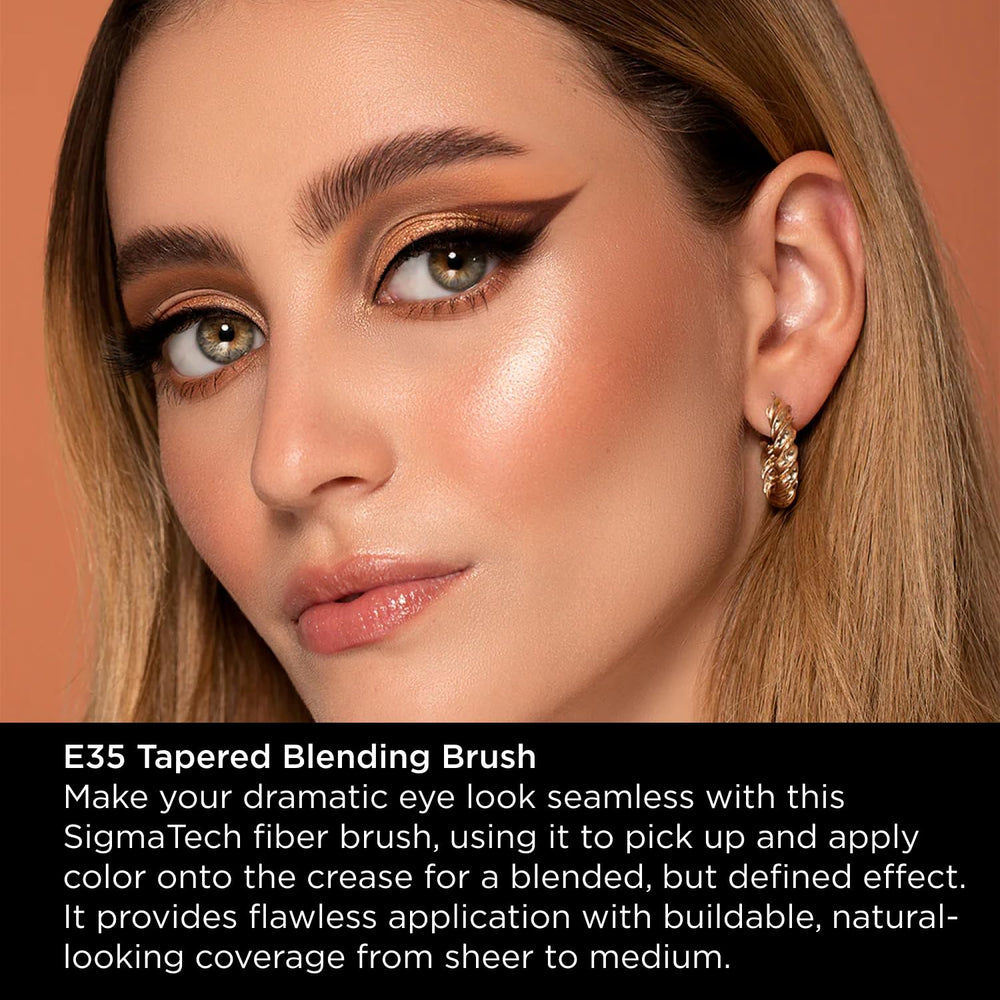 Sigma Beauty E35 shows soft edges for blending across the eyelid.