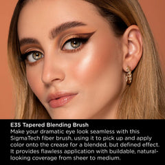 Sigma Beauty E35 shows soft edges for blending across the eyelid.