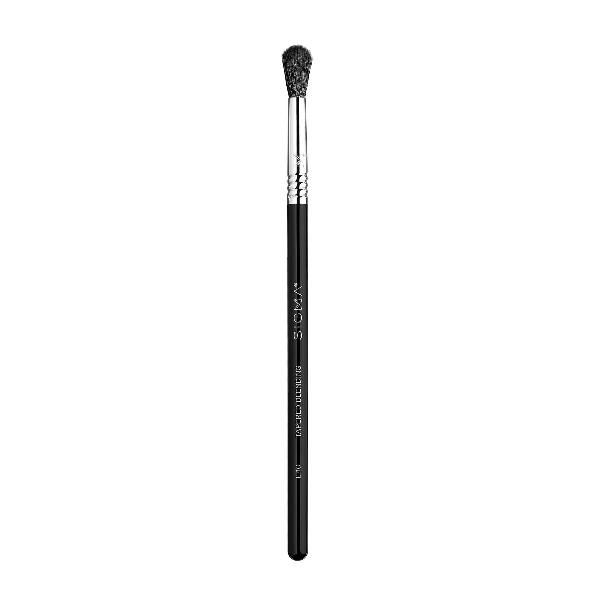 Sigma Beauty E40 tapered blending brush close-up showing soft bristles for precise blending.