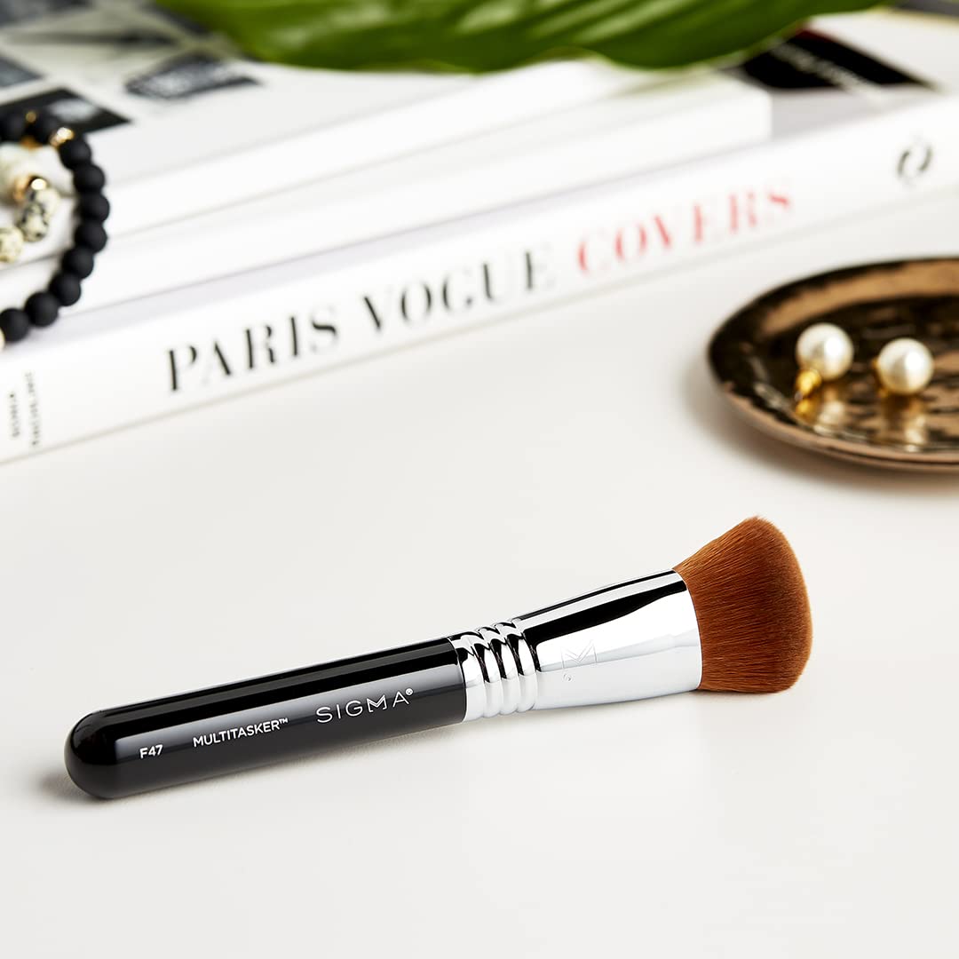 Sigma Beauty F47 Multitasker vegan cruelty-free badge emphasizes ethical tool choice