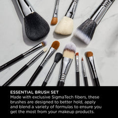 Sigma Beauty brush set on display emphasizing stylish, durable handles and lasting shine.