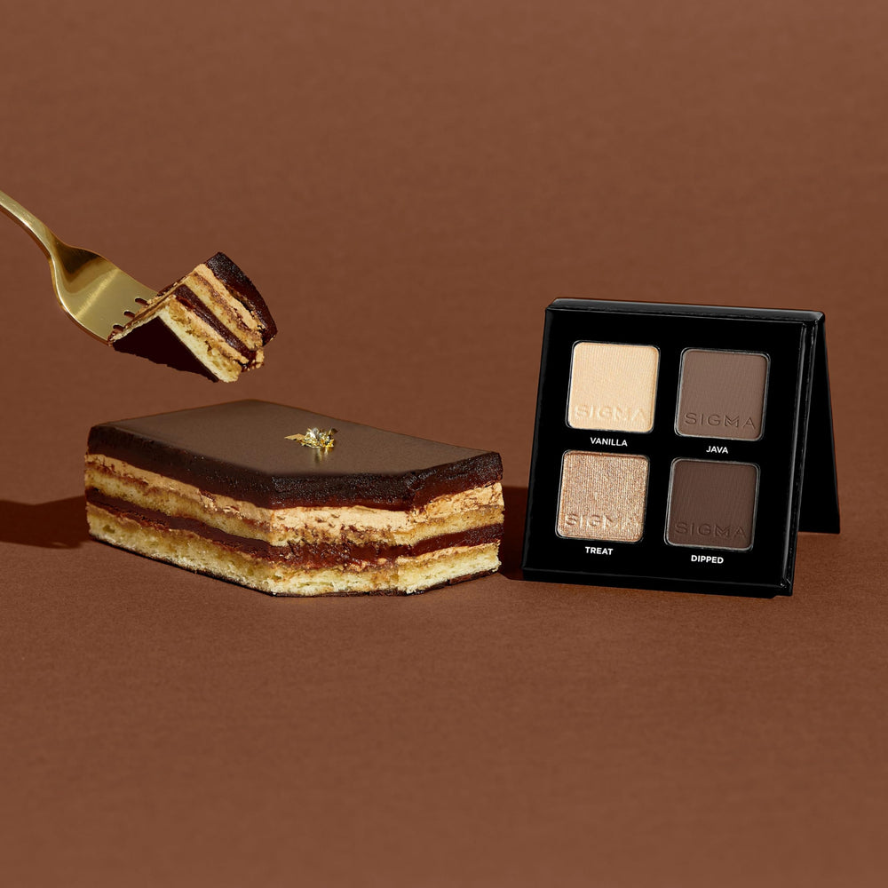 Sigma Beauty Quad Eyeshadow Tiramisu buttery texture swatches reveal silky blend.