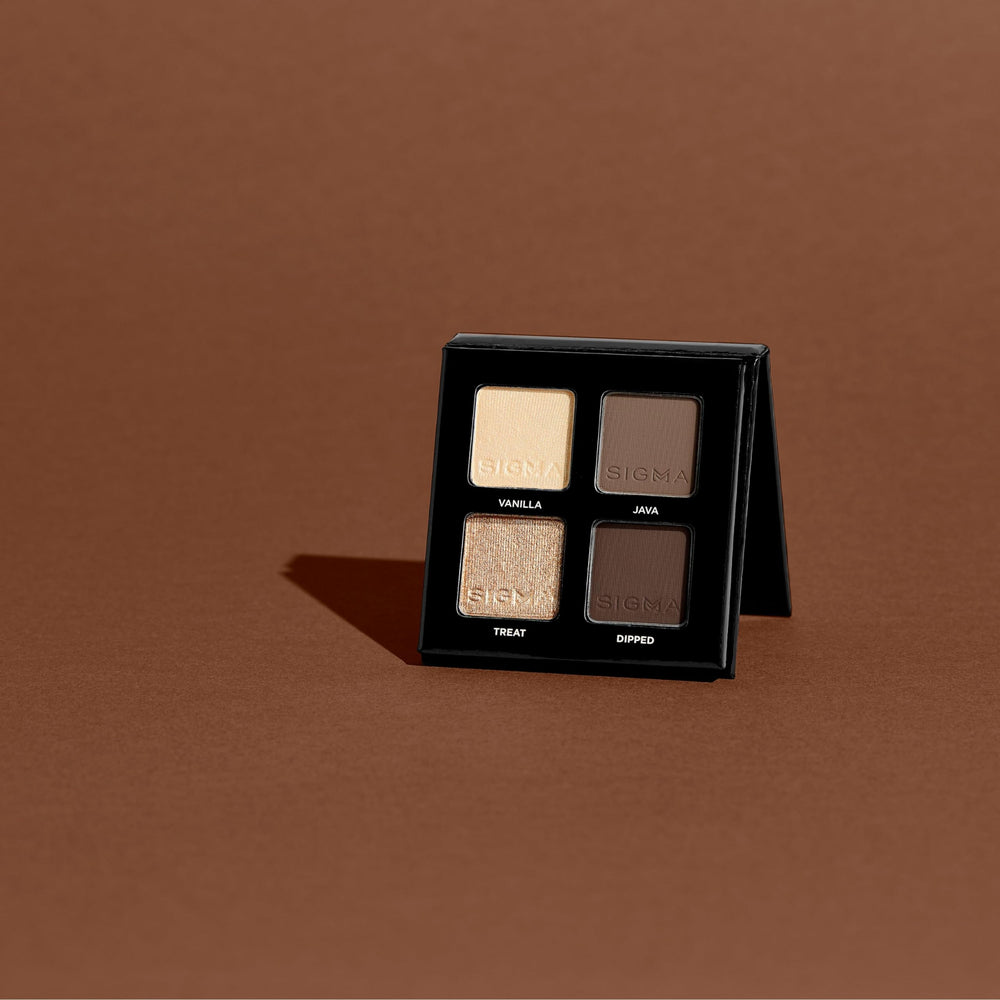 Sigma Beauty Quad Eyeshadow Tiramisu neutral matte shades for everyday looks.