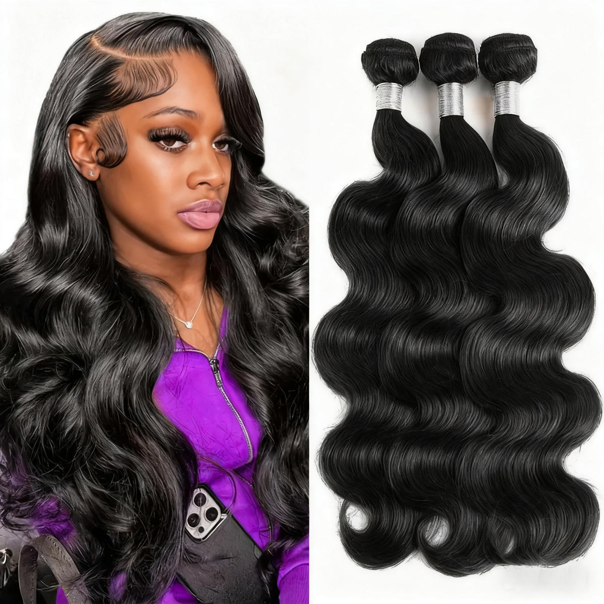 Silaiya 12A body wave bundles 18 inch pack with smooth Brazilian virgin hair for versatile styling.