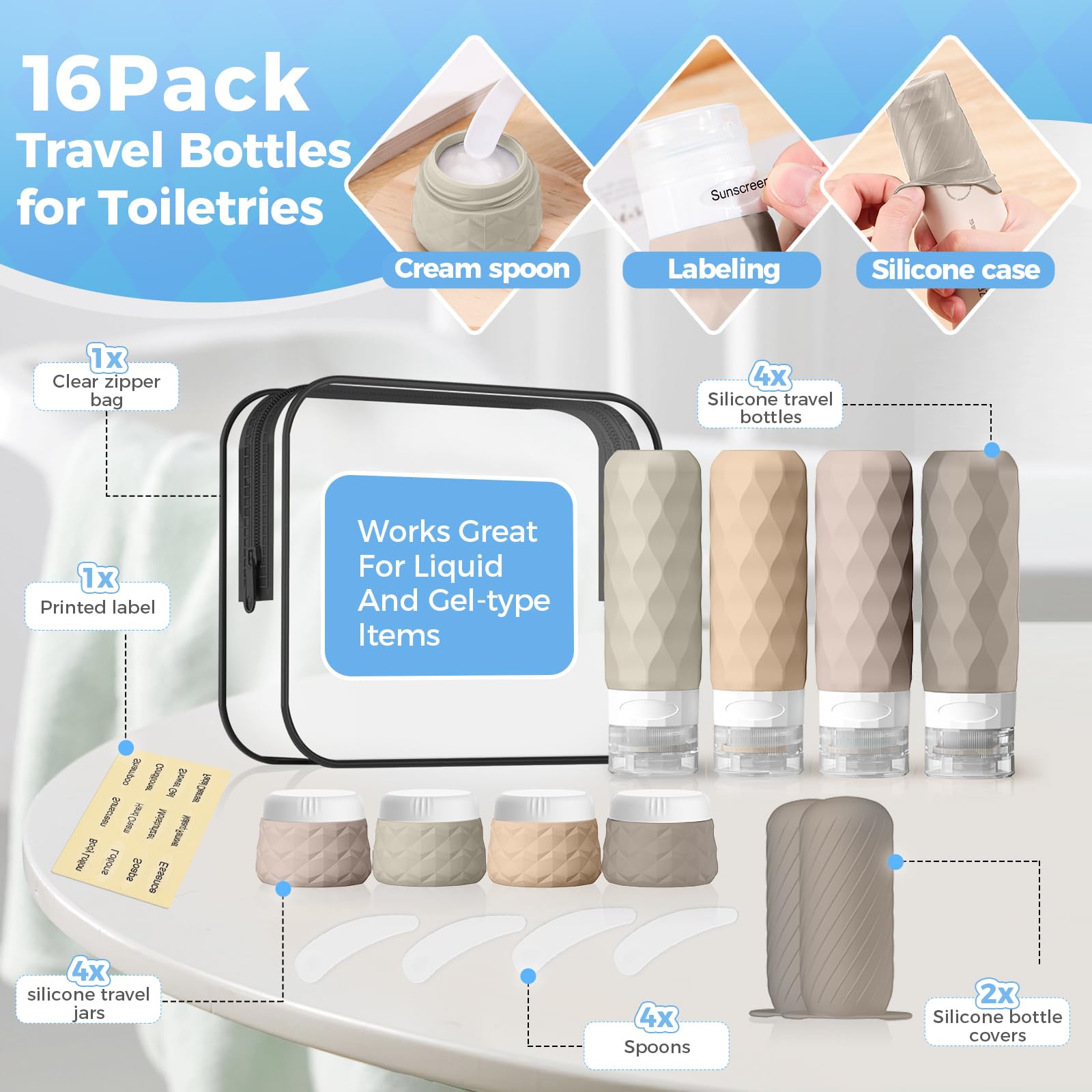 Silevoler travel bottle covers silicone protective caps for sealed transportation