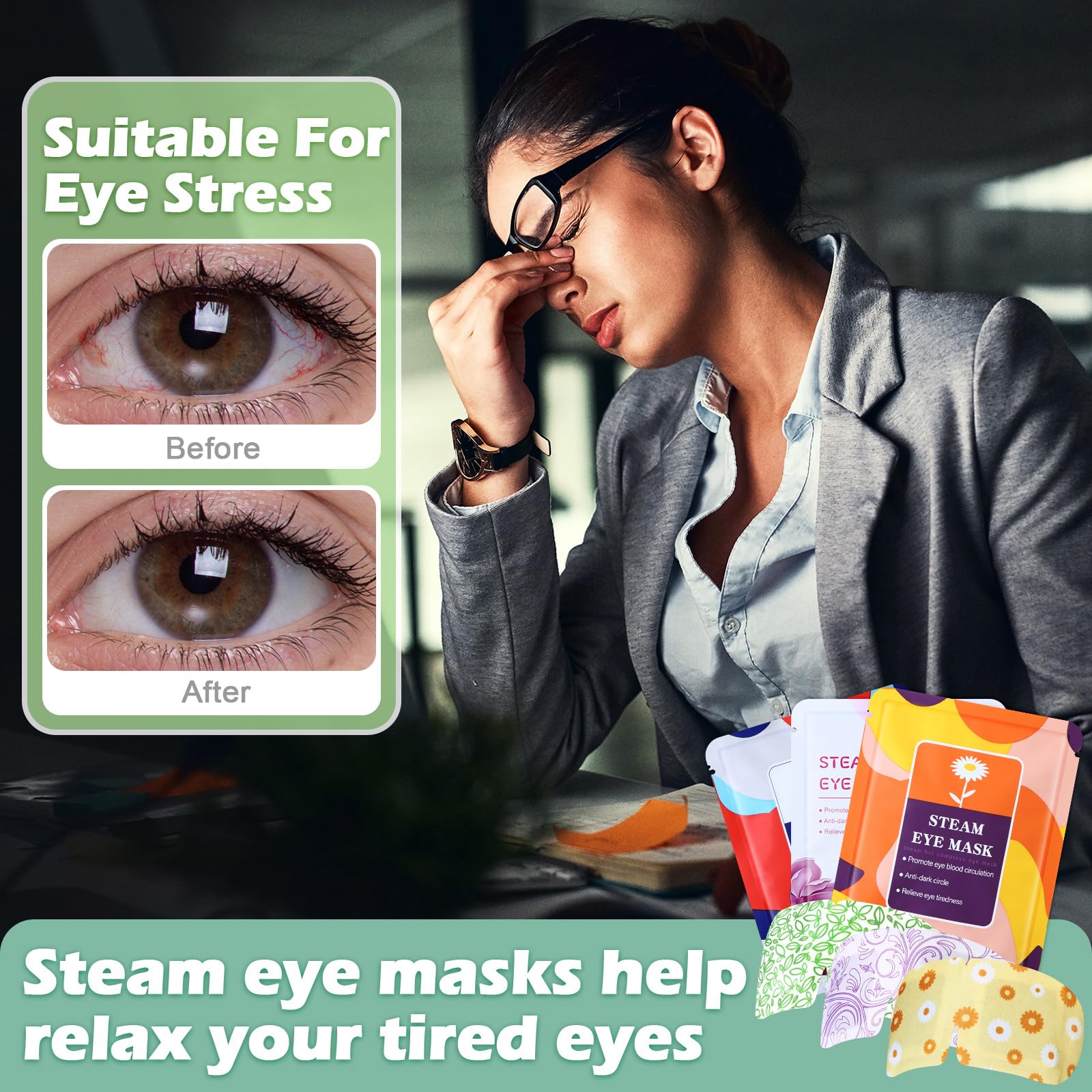 Silicherry steam eye mask with elastic ear straps for snug fit.