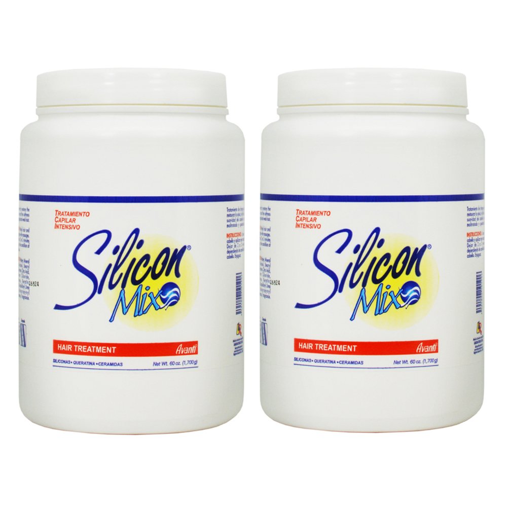 Silicon Mix Intensive Hair Treatment bottle demonstrates deep conditioning for smoother, shinier hair.