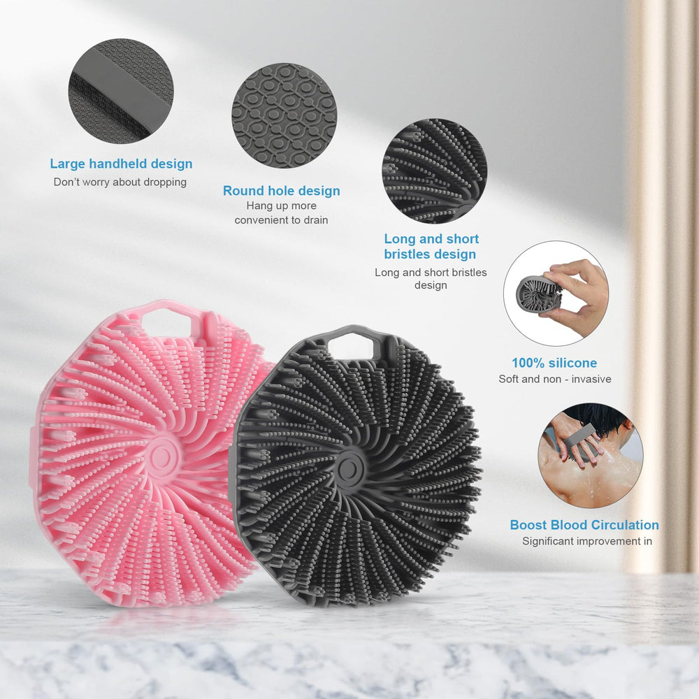 Silicone body scrubber dry and easy-clean demonstrates quick drying silicone surface.