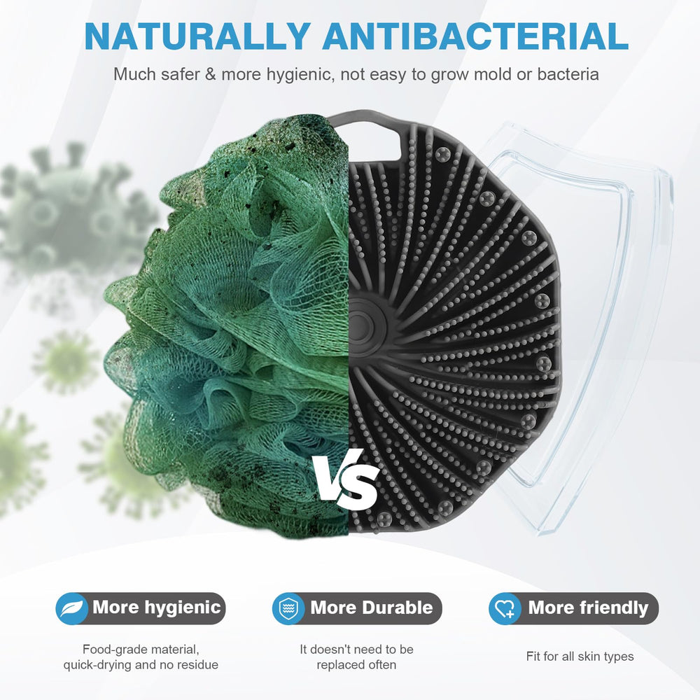 Silicone body scrubber massage columns closeup shows massaging cleansing effect.