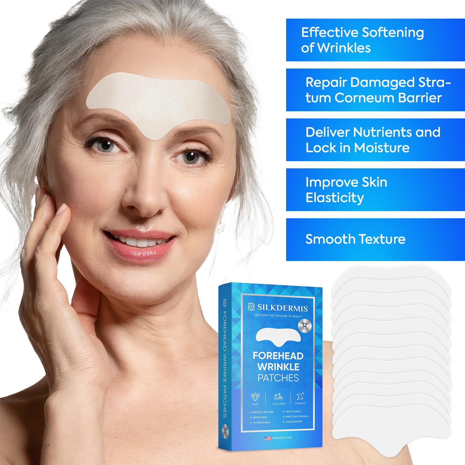 SILKDERMIS forehead patches pack displayed for at-home wrinkle care