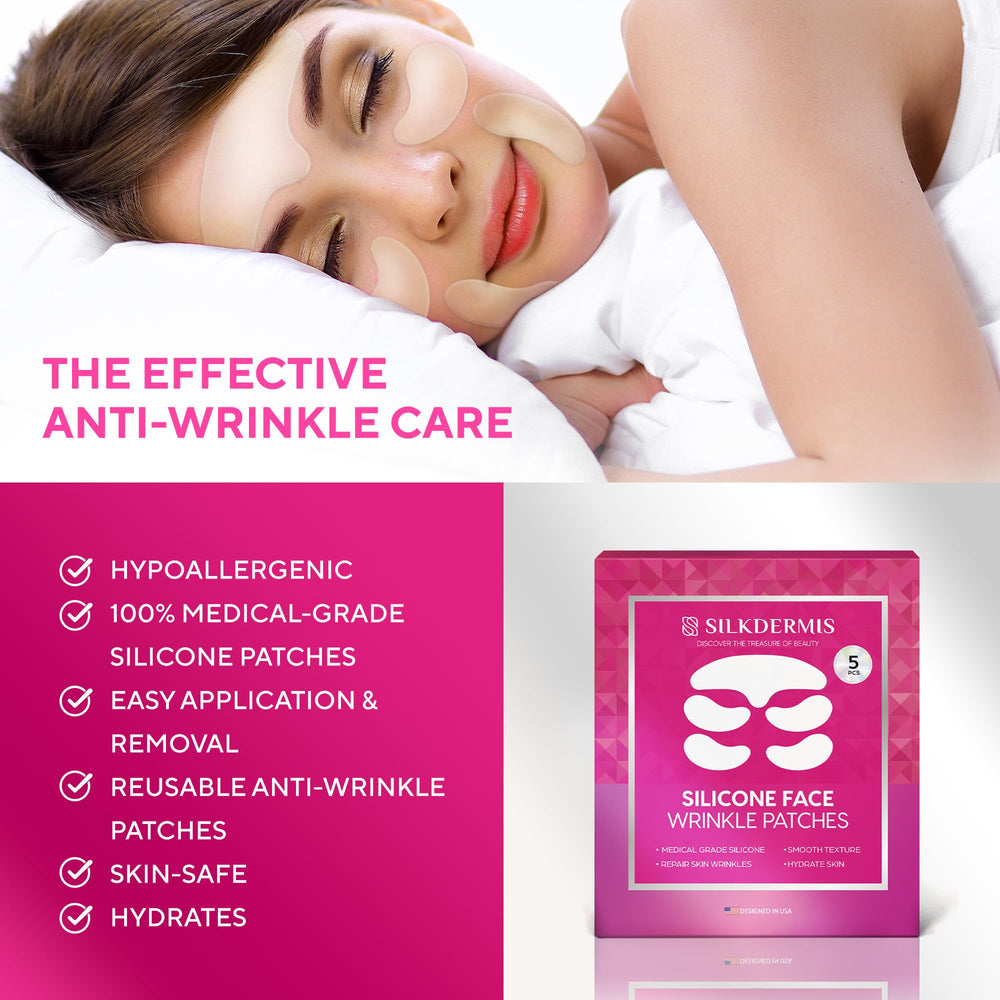SILKDERMIS silicone under-eye wrinkle patch application promotes gentle hydration and refreshed eyes.