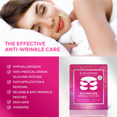 SILKDERMIS silicone under-eye wrinkle patch application promotes gentle hydration and refreshed eyes.