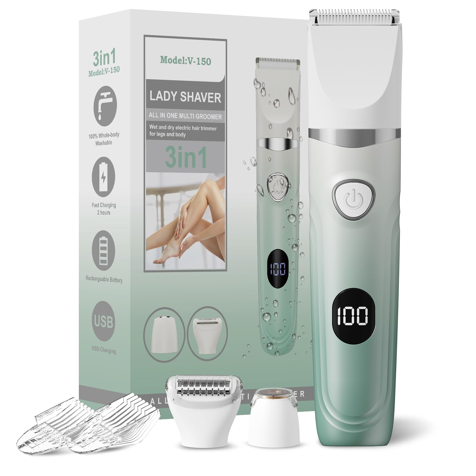 SilkGlow Bikini Trimmer with 3-in-1 heads for precise grooming across face and bikini areas